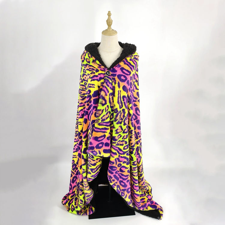 Leopard Printed Faux Rabbit Wearable Throw